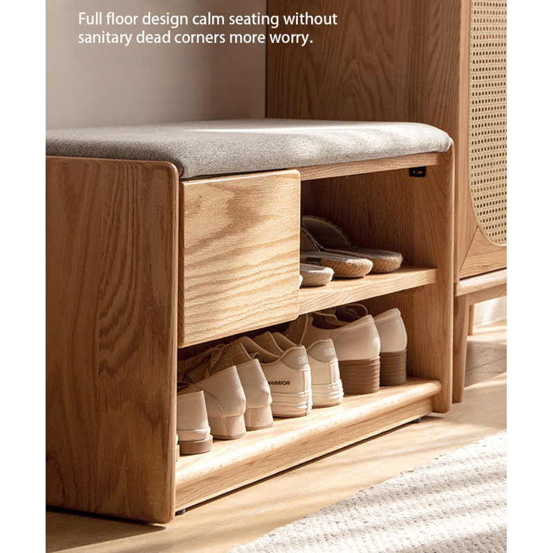 Oak Wood Rectangular Solid Wood Shoe Storage Bench 16.93 H x 23.62 W x 13.78 D